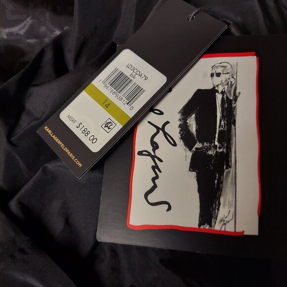 ☆☆SOLD☆☆ Karl Lagerfeld Paris Women's Puff-Sleeve Black Taffeta A-Line Dress - Picture 8 of 10